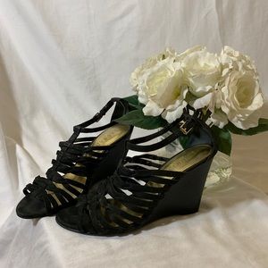 Ralph Lauren T strap suede wedge sandals